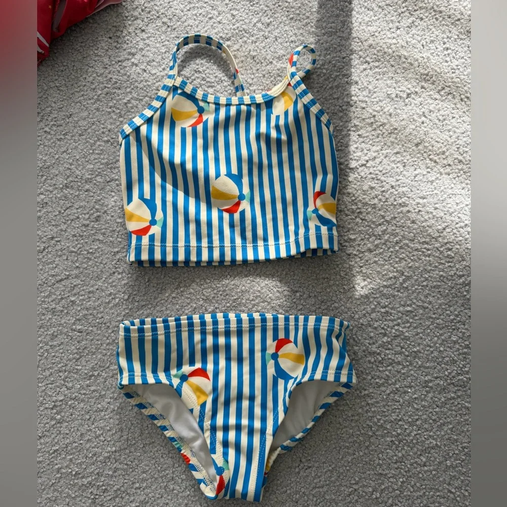 Hanna Andersson Blue Striped Bikini with Beach Ball Print